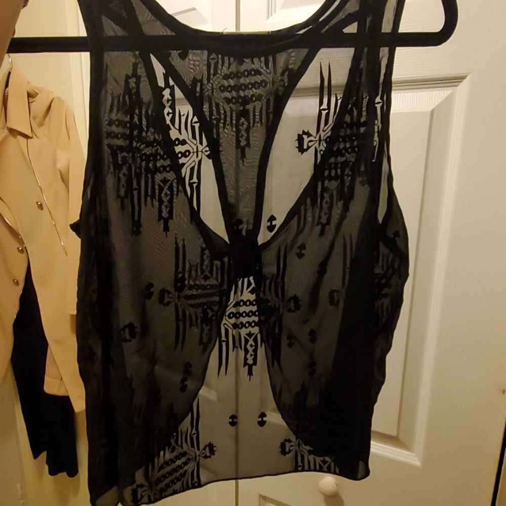 Black Sheer Top with Velvet Pattern